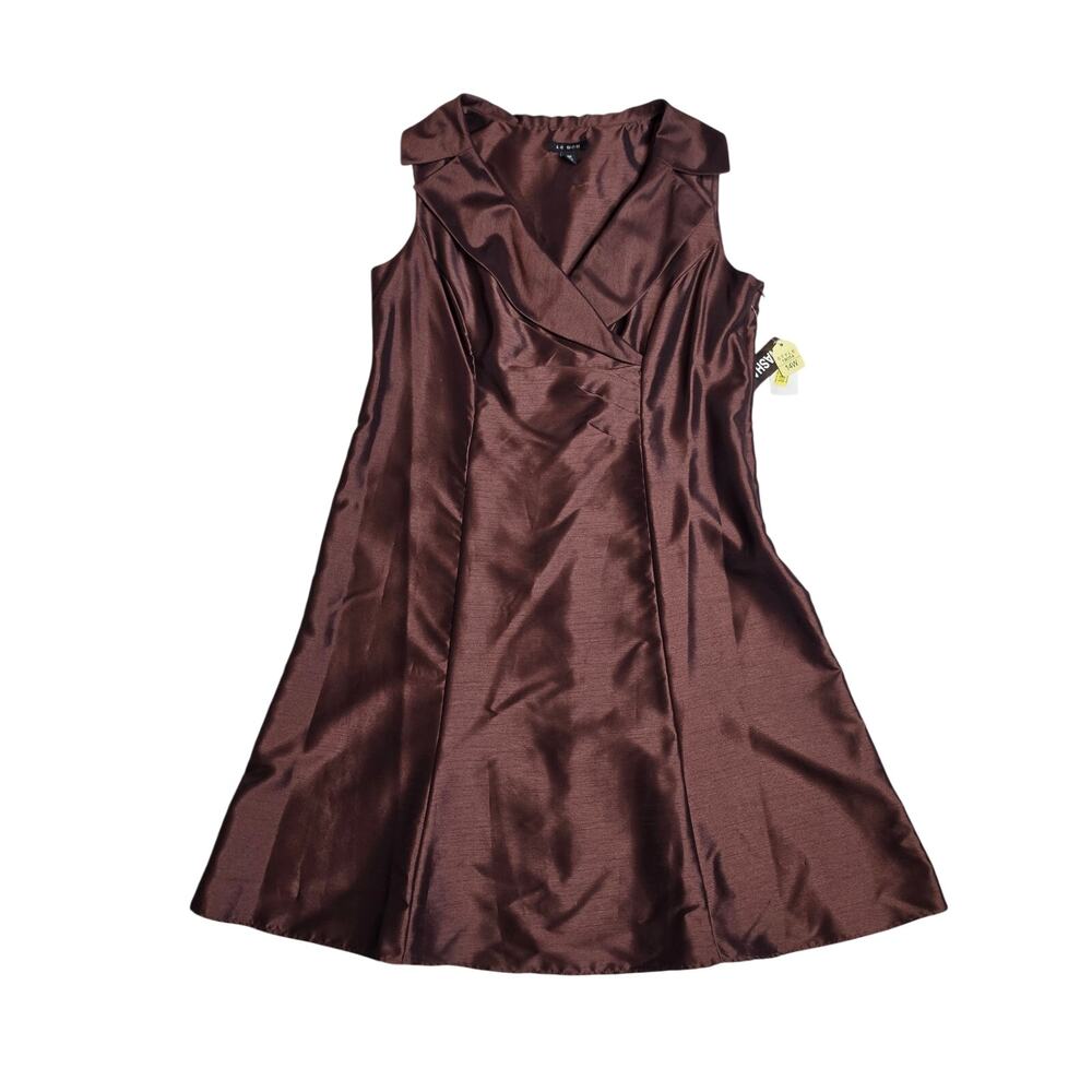 Le Bos Shiny Chocolate Brown Sleeveless Evening Party Dress Size 14W NEW